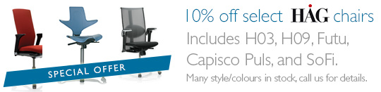 10% of all HAG chairs - We hold stock of many styles, colours, sizes and accessories.