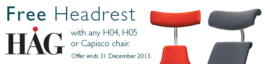 Free Headrest with any H04, H05, or Capisco chair. Offer ends 31 December 2013