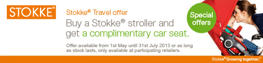 Stokke Travel Offer - Buy a Stokke Stroller, and get a complimentary car seat.